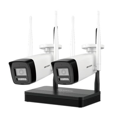 HIKVISION KIT 2 Cámaras Bala 4 Megapíxeles / 1 Grabadora Wi-Fi / Hasta 512 GB de Almacenamiento (No Incluye Memoria SD) / Incluye Fuente y Cable RJ45