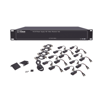 EPCOM TITANIUM Kit de TRANSCEPTOR ACTIVO DE 16 Canales / VIDEO+PODER en un solo Cable UTP / 150m en 4K, 200m en 5 MP/ Envía 36 Vcc y recibe 12 Vcc / TODO INCLUIDO PARA RACK / Compatible con cámaras HD-TVI/CVI/AHD/CVBS / Instalación Limpia