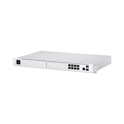 UBIQUITI UniFi Dream Machine Pro, con un puerto 10G SFP+ WAN / 1 GbE WAN / 8 puertos 10/100/1000 Mbps RJ-45 LAN, y una bahía de HDD 3.5", integra todos los controladores UniFi